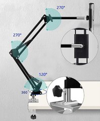 Sängyn tablettien teline, säädettävä ja 360 asteen kierto, sopii iPhonelle, iPadille, puhelimelle, tabletille, Kindle Fire 1.85 "-12.8" (pitkä varsi) hinta ja tiedot | Polkupyörälaukut ja puhelinpidikkeet | hobbyhall.fi