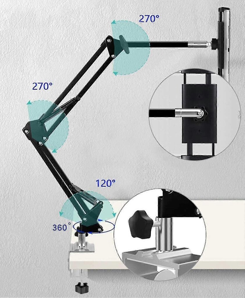 Tablettiteline sänkyyn, säädettävä ja taitettava 360 astetta kääntyvällä iPhonelle, Ipadille, matkapuhelimelle, tabletille, Kindle Firelle tai muille laitteille 1,85"-12,8" hinta ja tiedot | Polkupyörälaukut ja puhelinpidikkeet | hobbyhall.fi