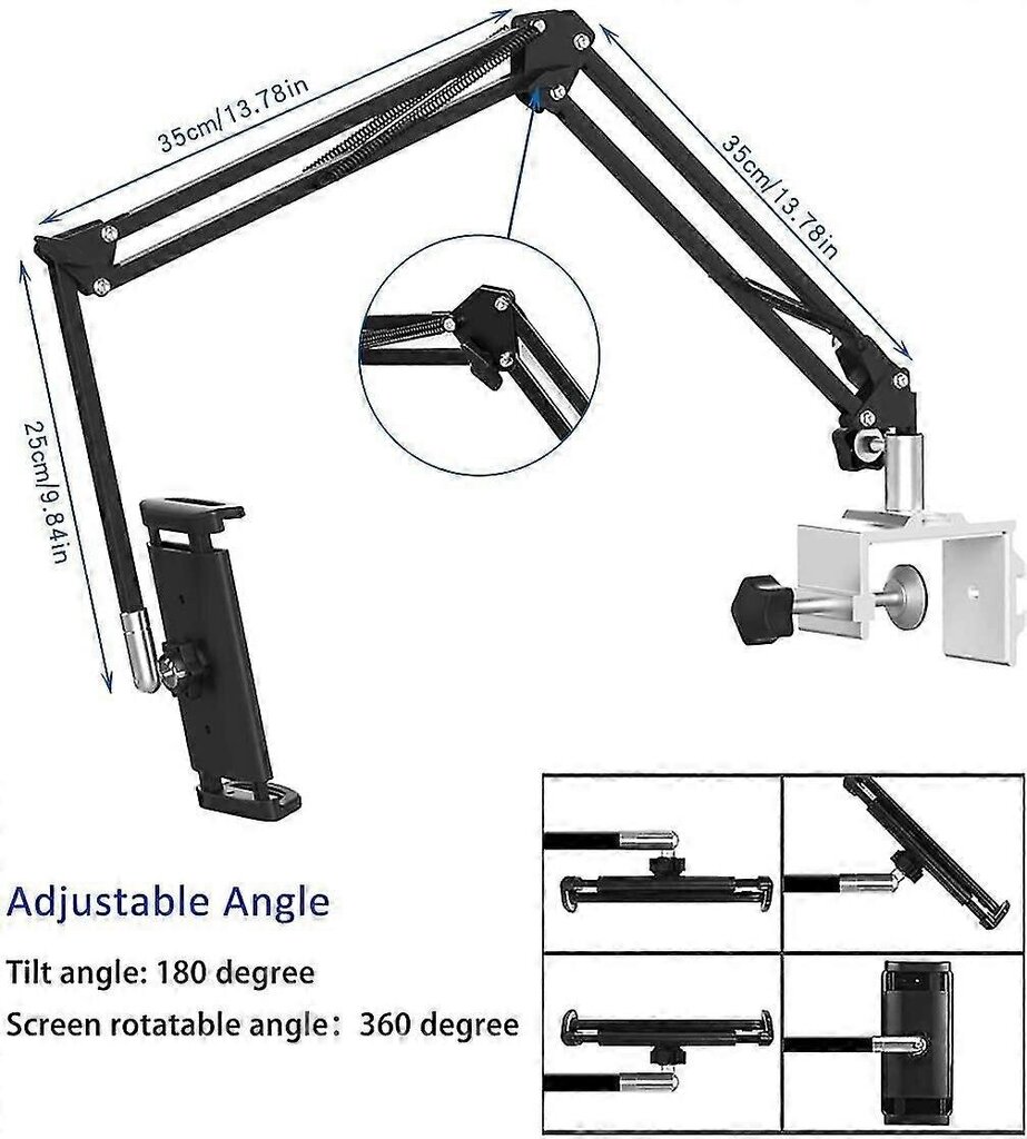 Tablettiteline sänkyyn, säädettävä ja taitettava 360 asteen kiertoon iPhonelle, iPadille, matkapuhelimelle, tabletille, Kindle Fire 1,85"-12,8" (pidennetty varsi) hinta ja tiedot | Polkupyörälaukut ja puhelinpidikkeet | hobbyhall.fi