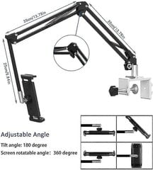 Tablettiteline sänkyyn, säädettävä ja taitettava 360 astetta kääntyvällä iPhonelle, Ipadille, matkapuhelimelle, tabletille, Kindle Firelle tai muille laitteille 1,85"-12,8" hinta ja tiedot | Polkupyörälaukut ja puhelinpidikkeet | hobbyhall.fi