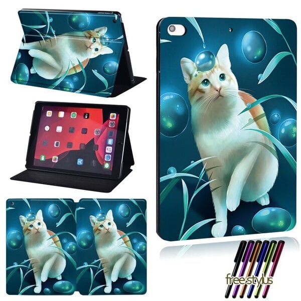 (iPad Pro (2020)2nd10.white cat)Tablettikotelo Apple IPadille 5th Gen/7th Gen/8th Gen/Air 2/3/IPad 2/3/4/iPad Pro/1st Gen/2nd Gen/IPad Mini 1/ 2/3/4/5 Cover+ Pen -tietokoneen kannet ja kuoret