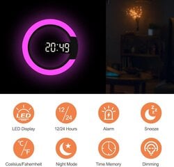 LED digitaalinen seinäkello kaukosäätimellä, USB-virtalähde 12/24 tunnin lämpötila 3 kirkkaus 7 RGB väriä INORCO hinta ja tiedot | Kelloradiot ja herätyskellot | hobbyhall.fi