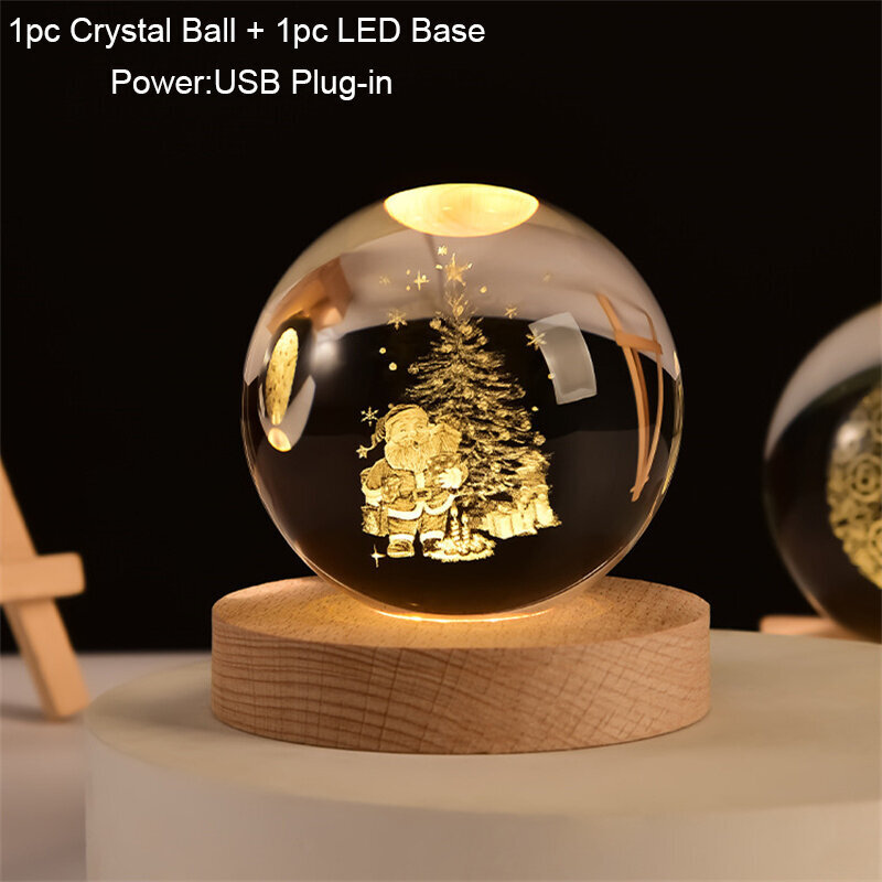 (By USB46-Santa Tree)Joulu Crystal Ball 3D USB-pöytälamppu Joululahja lapsille 2024 Uudenvuoden koriste kodin makuuhuoneen sisustukseen Joulukoristeet 2023 hinta ja tiedot | Joulukoristeet | hobbyhall.fi