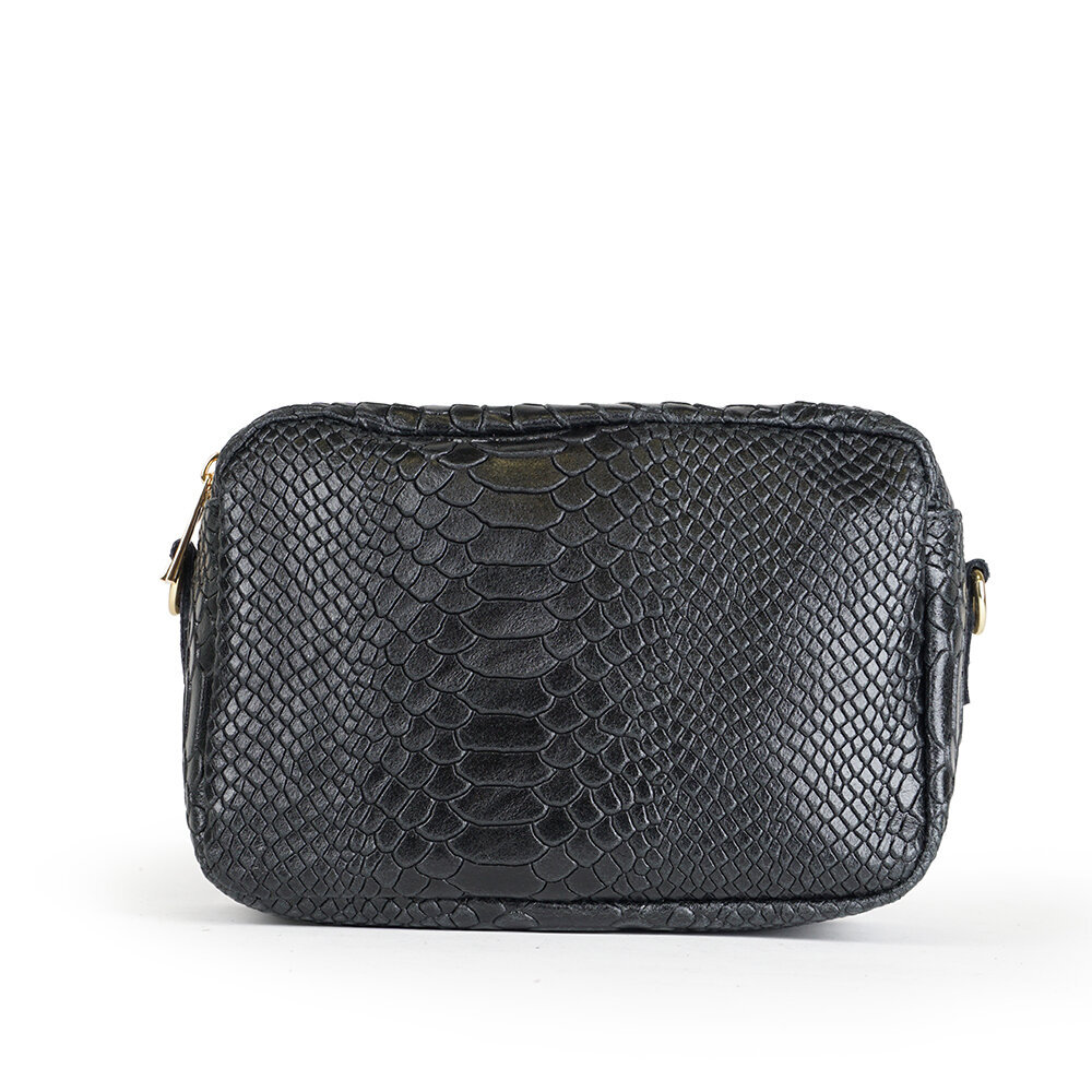 Snake Skin Textured Leather Crossbody Bag 2 vetoketjua musta hinta ja tiedot | Tietokonelaukut | hobbyhall.fi