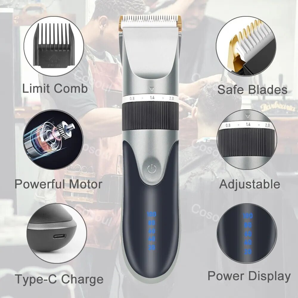 Professional Hair Clipper Electric Barber Hair Trimmers johdoton ladattava hinta ja tiedot | Hiustenleikkuukoneet ja trimmerit | hobbyhall.fi