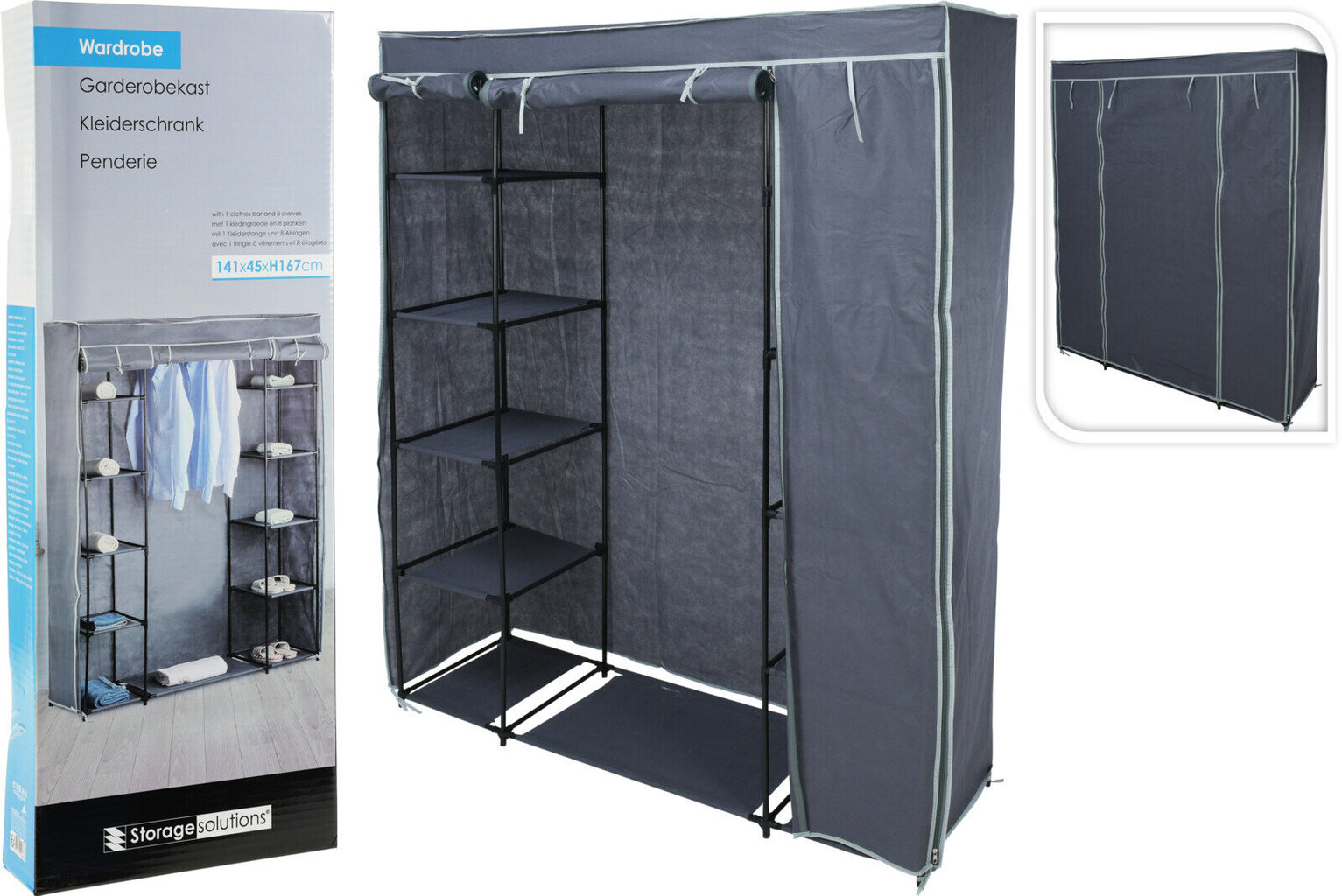 Kangasvaatekaappi Storage Solutions, 141x45x167 cm, harmaa hinta ja tiedot | Kaapit | hobbyhall.fi