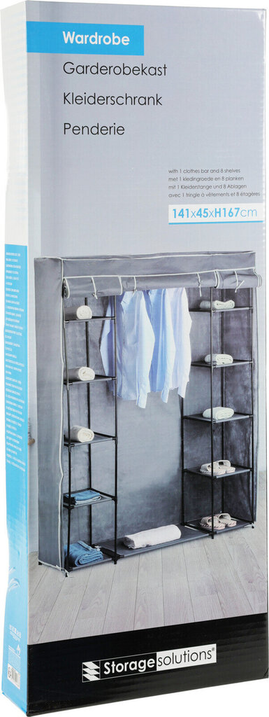 Kangasvaatekaappi Storage Solutions, 141x45x167 cm, harmaa hinta ja tiedot | Kaapit | hobbyhall.fi