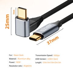 USB C - USB Type C 3.1 Gen2 10Gbps Thunderbolt 3 4K @ 60Hz PD100W 5A pikalatauskaapeli MacBook Pron höyrytelineelle Samsung 1m harmaa hinta ja tiedot | Puhelimen lisätarvikkeet | hobbyhall.fi