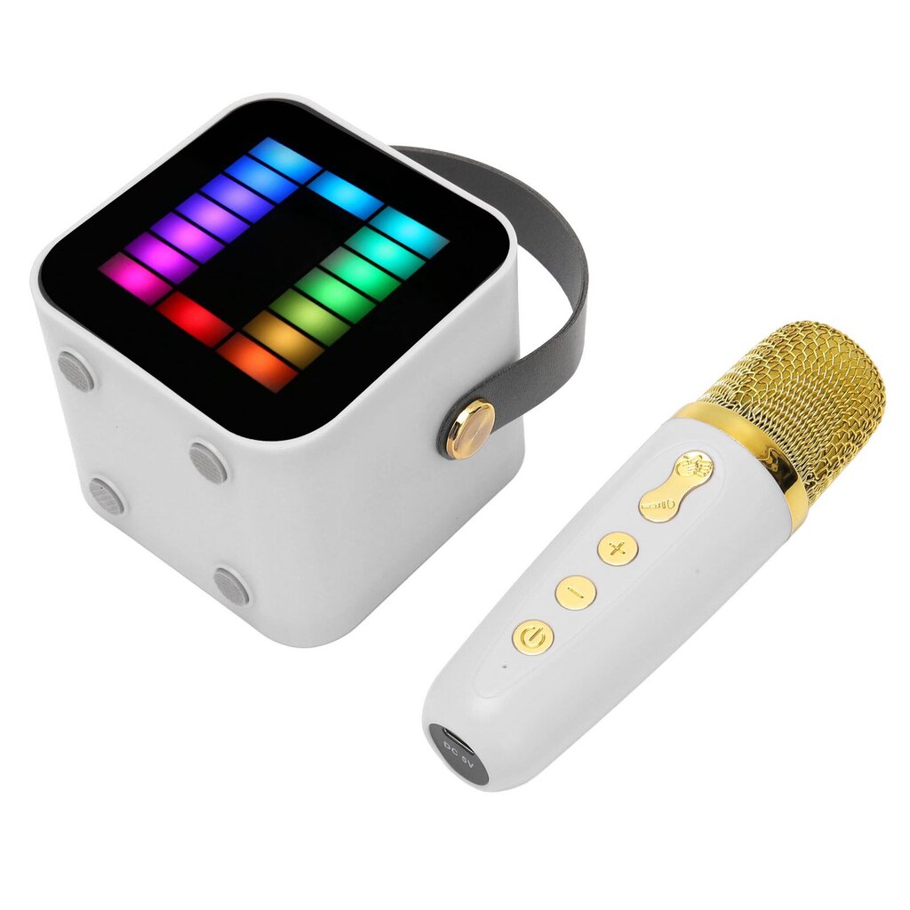 Mini Karaoke Machine Set RGB Pickup Light Digital Processing Chip Handheld Kannettava Bluetooth Kaiutin Mikrofonilla Valkoinen hinta ja tiedot | Stereojärjestelmät | hobbyhall.fi