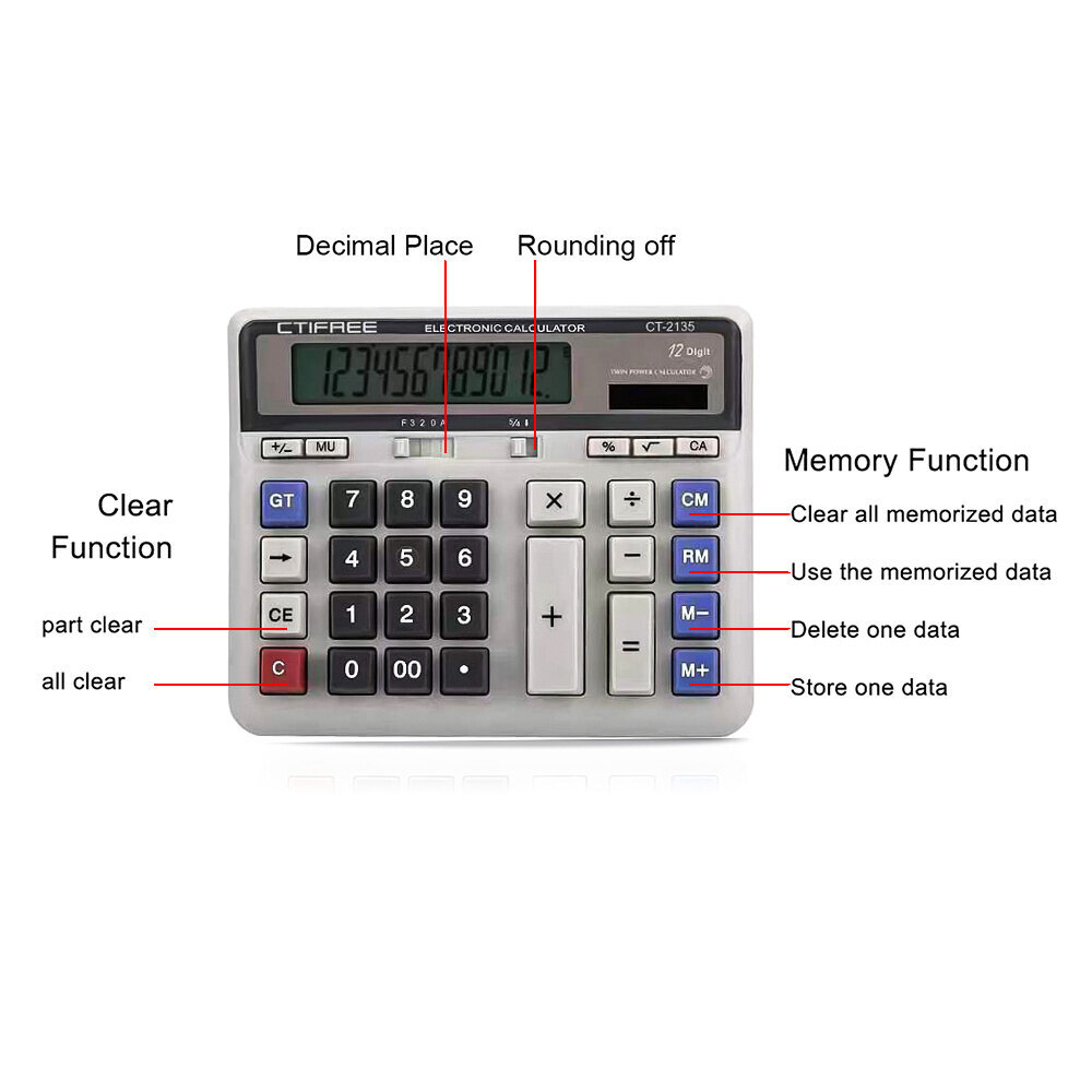 Elektroninen laskin Laskuri aurinko- ja akkukäyttöinen 12-numeroinen näyttö iso painike Business Office School -laskennassa hinta ja tiedot | Toimistotarvikkeet | hobbyhall.fi