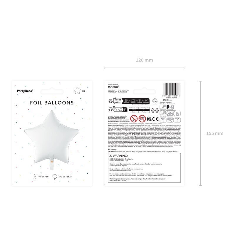 Folioilmapallo Star, 48 cm, valkoinen hinta ja tiedot | Ilmapallot | hobbyhall.fi