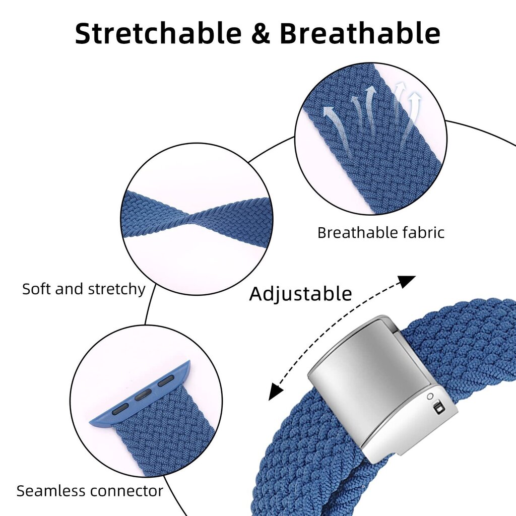 MroTech Turn Stretch Braided IWatch blue hinta ja tiedot | Älykellojen ja aktiivisuusrannekkeiden lisätarvikkeet | hobbyhall.fi