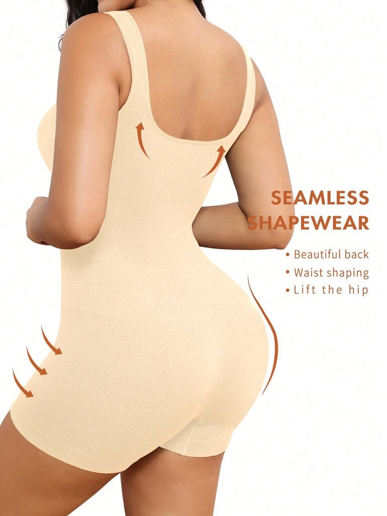 Plus Size Solid Shapewear Rento Mukava vahva Taso Keski Stretch Bodysuit·Aprikoosi·3XL hinta ja tiedot | Naisten aluspaidat | hobbyhall.fi