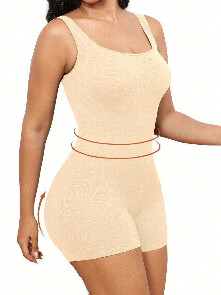 Plus Size Solid Shapewear Rento Mukava vahva Taso Keski Stretch Bodysuit·Aprikoosi·3XL hinta ja tiedot | Naisten aluspaidat | hobbyhall.fi