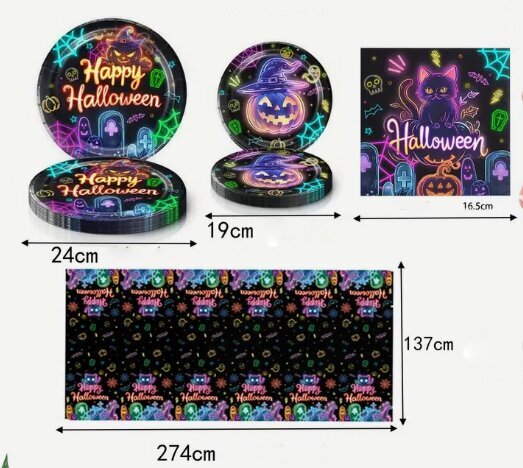 Kertakäyttöastiat, Halloween, 61 kpl hinta ja tiedot | Tarjoiluastiat ja aterimet juhliin | hobbyhall.fi