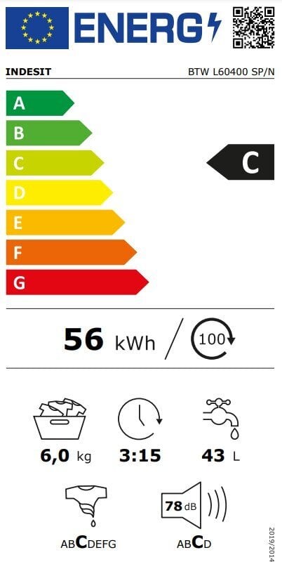 Indesit BTW L60400 SP/N hinta ja tiedot | Pyykinpesukoneet | hobbyhall.fi