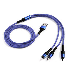 3 in 1 USB-latauskaapeli Lightning/C-tyypin/Micro USB 3 -sovittimet 1,2 m sininen hinta ja tiedot | Adapterit | hobbyhall.fi