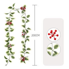 2m Red Berry Christmas Garland, Joustava keinotekoinen marjaseppele sisätilojen ulkotakkasisustukseen, sopii joulukoristukseen hinta ja tiedot | Joulukoristeet | hobbyhall.fi