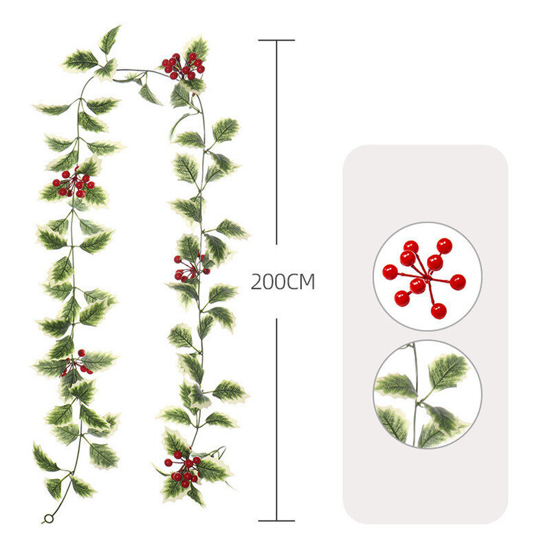 2m Red Berry Christmas Garland, Joustava keinotekoinen marjaseppele sisätilojen ulkotakkasisustukseen, sopii joulukoristukseen hinta ja tiedot | Joulukoristeet | hobbyhall.fi