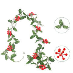 2m Red Berry Christmas Garland, Joustava keinotekoinen marjaseppele sisätilojen ulkotakkasisustukseen, sopii joulukoristukseen hinta ja tiedot | Joulukoristeet | hobbyhall.fi