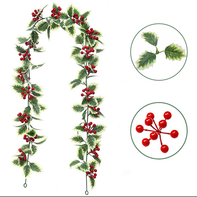 2m Red Berry Christmas Garland, Joustava keinotekoinen marjaseppele sisätilojen ulkotakkasisustukseen, sopii joulukoristukseen hinta ja tiedot | Joulukoristeet | hobbyhall.fi