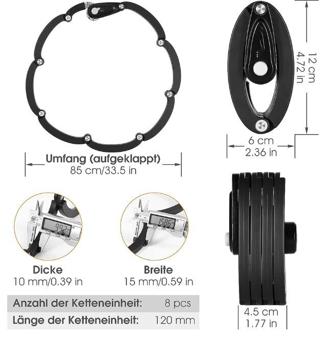 Taitettava pyörälukko kannakkeella, 4-asentoinen yhdistelmälukko, pituus 85 cm, korkea turvallisuus, taitettava lukko maastopyörälle, maantiepyörälle, skootterille hinta ja tiedot | Polkupyörän lukot | hobbyhall.fi