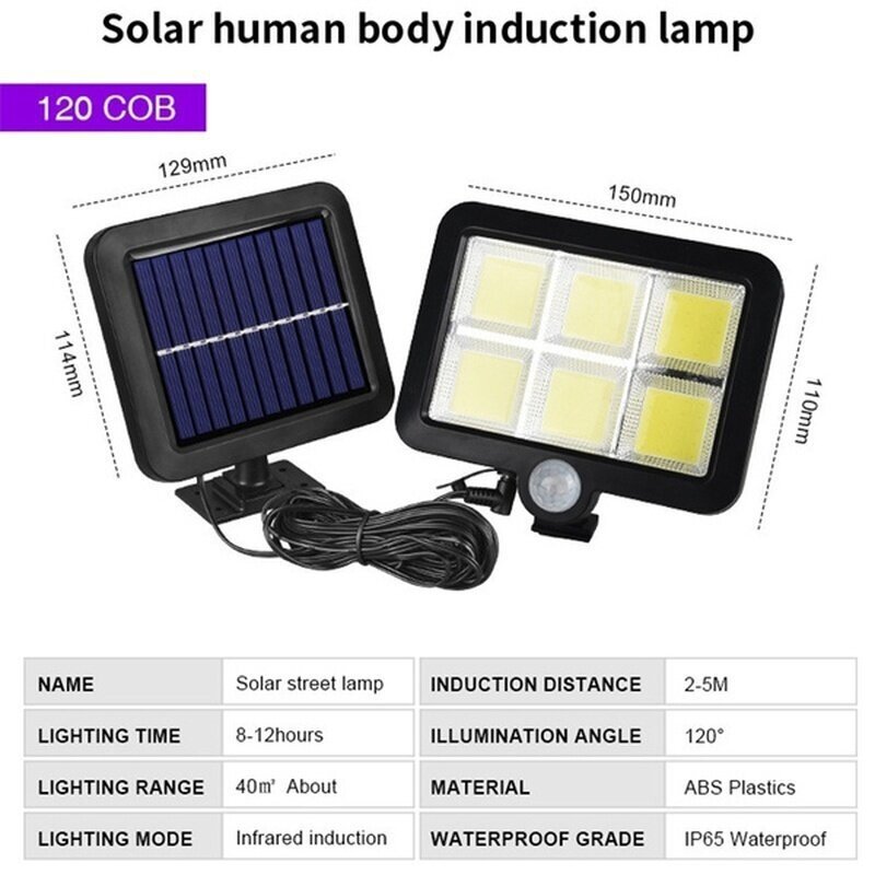 (120COB) Solar Split Seinävalaisin 3-tilan vedenpitävä liiketunnistin Puutarhakatuvalot aurinkolamppu puutarhan turvaseinävalaisimeen hinta ja tiedot | Jouluvalot | hobbyhall.fi