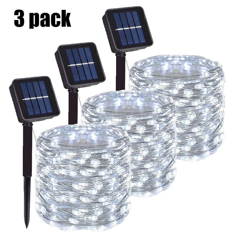 (12M 100LEDWhite 3PC)7m Solar Led Light Outdoor Festoon Led Lamppu Solar Garden Outdoor Fairy Garland String Joulukoristeet 4321pakkaus hinta ja tiedot | Jouluvalot | hobbyhall.fi