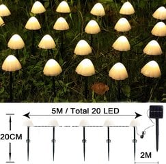 Puutarhakoristeet Solar Power 5M 20 Led Mushroom aurinkolamppu, vedenpitävä koristeellinen puutarha (lämmin valkoinen) hinta ja tiedot | Pöytävalaisimet | hobbyhall.fi