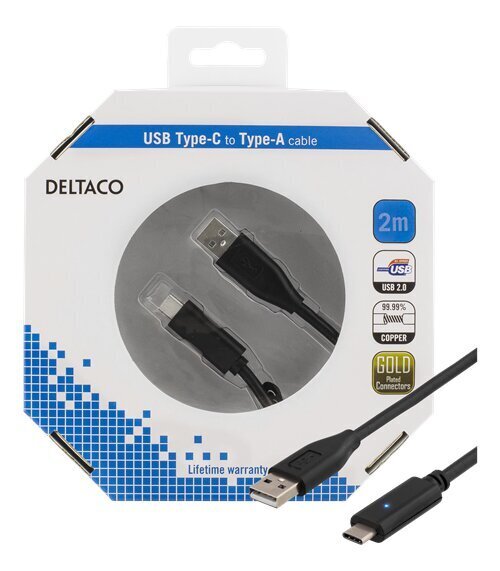 Deltaco USBC-1006-K, USB-Type C, 2m hinta ja tiedot | Puhelinkaapelit | hobbyhall.fi