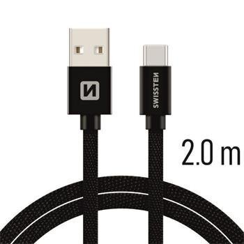 Swissten Textile Universal Quick Charge 3.1 USB-C Data- ja latauskaapeli 2 m musta hinta ja tiedot | Puhelinkaapelit | hobbyhall.fi
