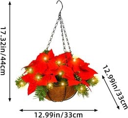 Riippuvat kukat jouluksi Väärennetty joulutähti kukka-asetelma Keinopunainen joulukukka-riippuva kori LED-valoilla Riippuva kori joulukukkia hinta ja tiedot | Koristeet ja tarrat | hobbyhall.fi