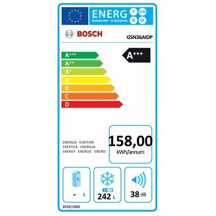 Pakastin Bosch GSN36AIDP, 186 cm NoFrost, ruostumaton teräs hinta ja tiedot | Pakastimet | hobbyhall.fi