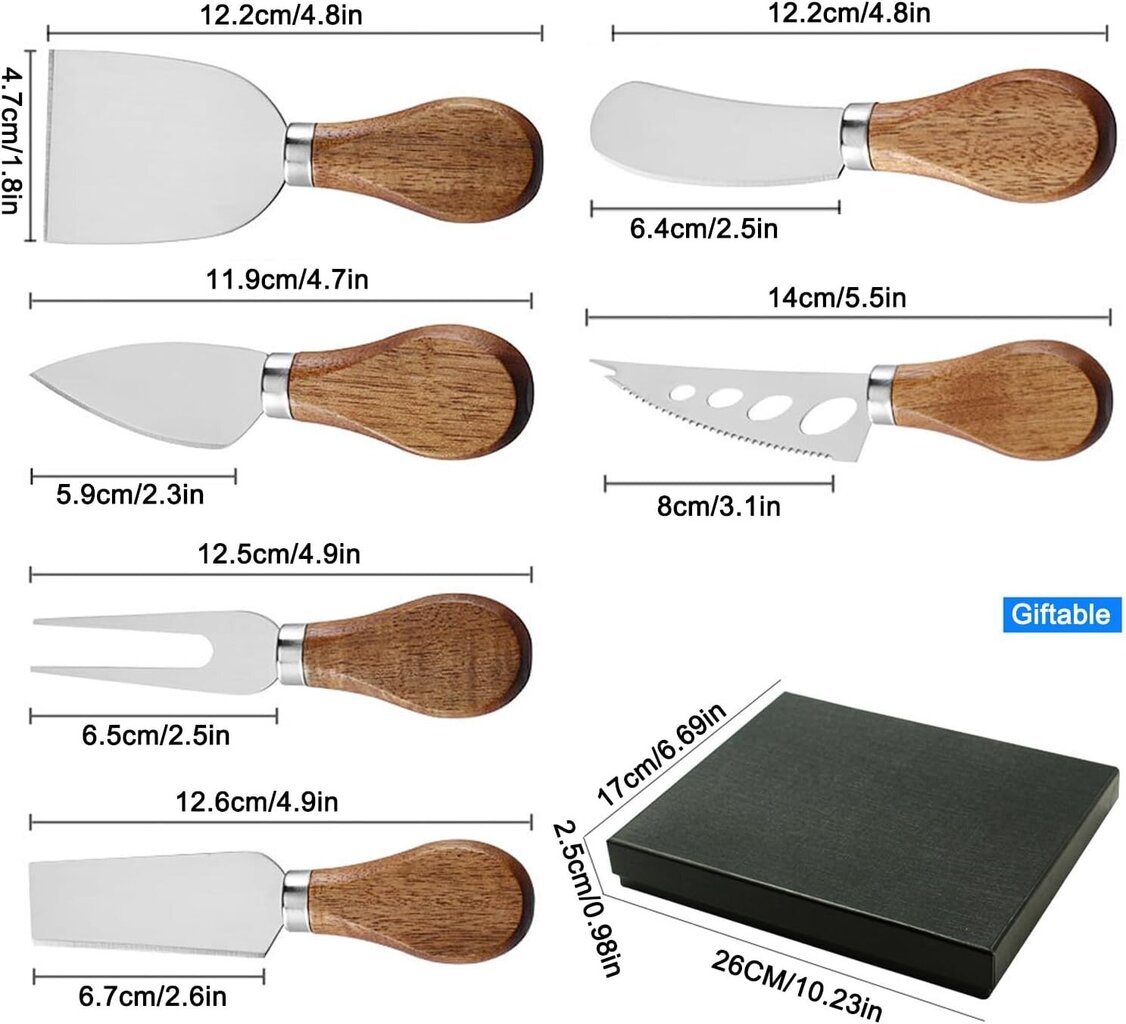 6-osainen juustoveitsisarja, puinen kahva ruostumattomasta teräksestä valmistettu viipalointikone, soveltuu juustolautasille ruokailuvälineiden lahjasetti Juustoveitsisarja hinta ja tiedot | Veitset ja tarvikkeet | hobbyhall.fi