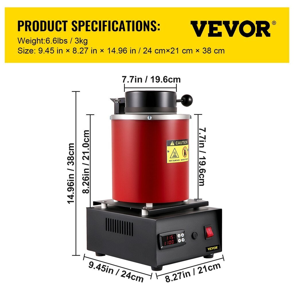 Sähköinen metallinsulatusuuni Vevor, 1750W, 3kg, 1150°C, 220V hinta ja tiedot | Käsityökalut | hobbyhall.fi