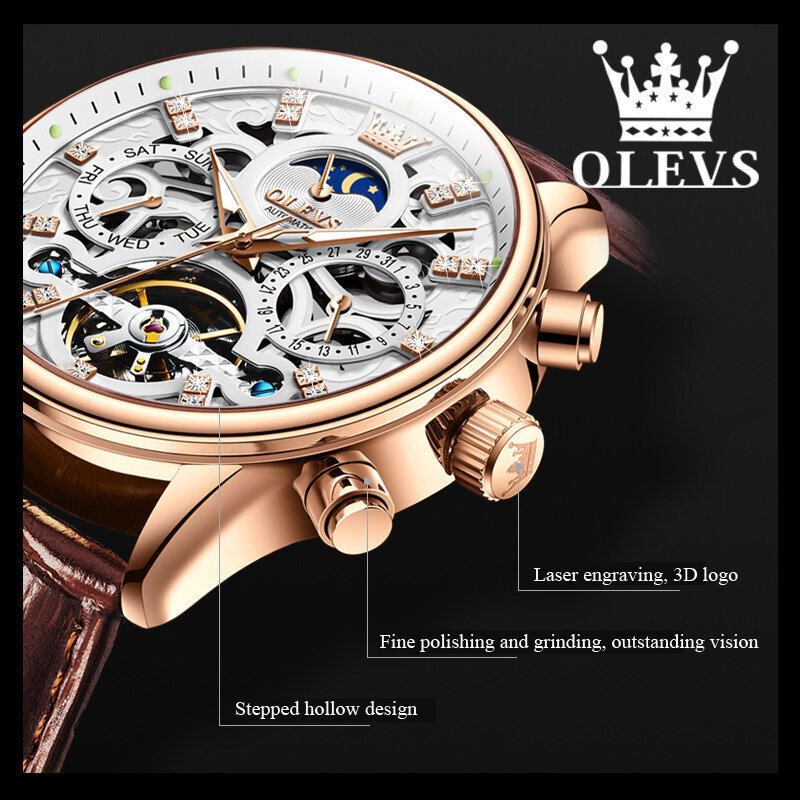 Huippumerkki Miesten Kellot Fashion Skeleton Tourbillon Automaattinen Mekaaninen Ranne hinta ja tiedot | Miesten kellot | hobbyhall.fi