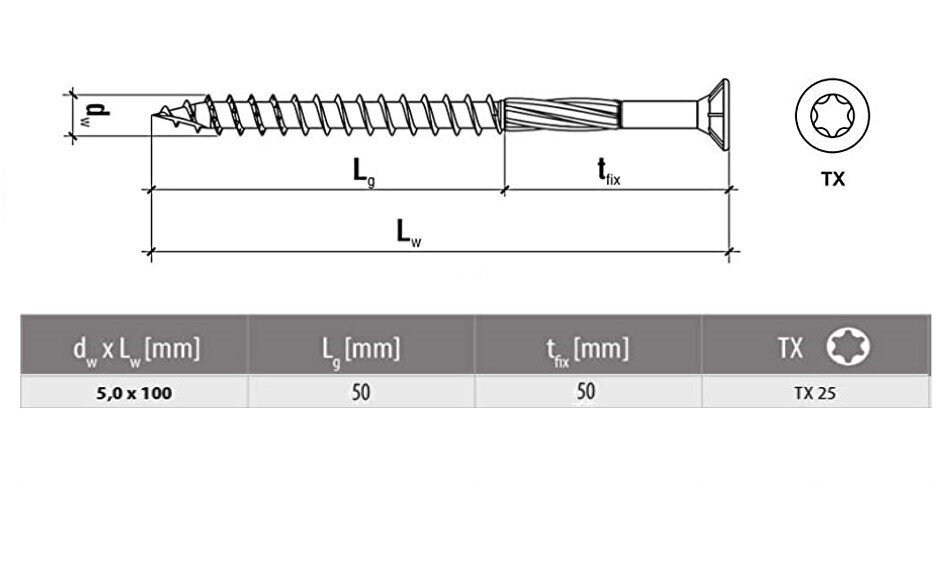 Ulkona käytettävät puuruuvit, torx, C3, 5.0 x 100 /60, 100 kpl + torx-kärki ilmaiseksi. hinta ja tiedot | Kiinnitystarvikkeet | hobbyhall.fi