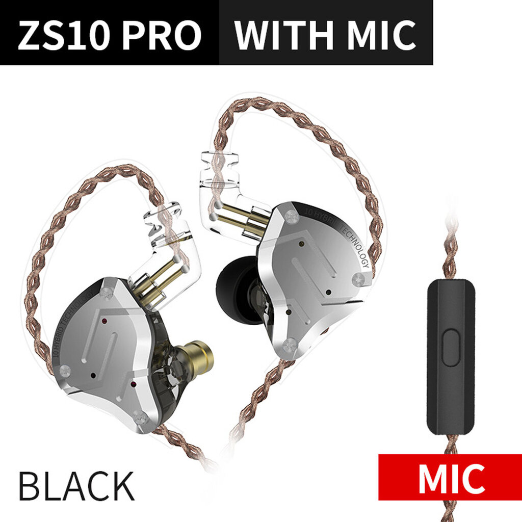 KZ ZS10 Pro Metal HiFi-kuulokkeet In-ear 3,5 mm langalliset kuulokkeet 10 yksikköä Yksipuolinen 4BA+1DD rengas rautarakenne 0,75 mm 2 hinta ja tiedot | Kuulokkeet | hobbyhall.fi