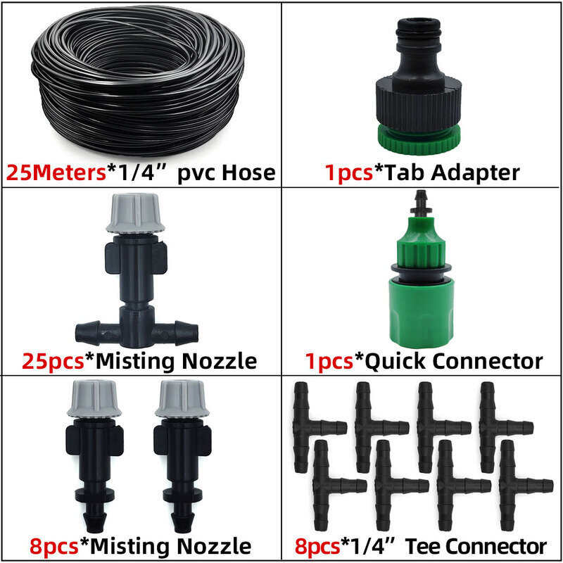 5M-30M Outdoor Misting Jäähdytysjärjestelmä Puutarhan kastelu Kastelu 1/4" Messinki-sumutinsuuttimet 4/7mm Letku Patio Kasvihuoneeseen hinta ja tiedot | Puutarhaletkut, kastelukannut ja muut kastelutarvikkeet | hobbyhall.fi