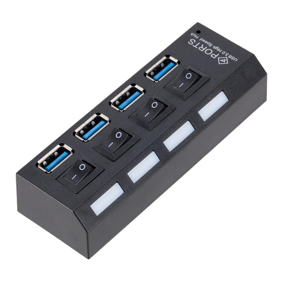 Roger AD15653 USB 3.0 -keskitin - Jakaja 4 x USB 3.0 / 5 Gbps On/Off painikkeilla, musta hinta ja tiedot | Adapterit | hobbyhall.fi
