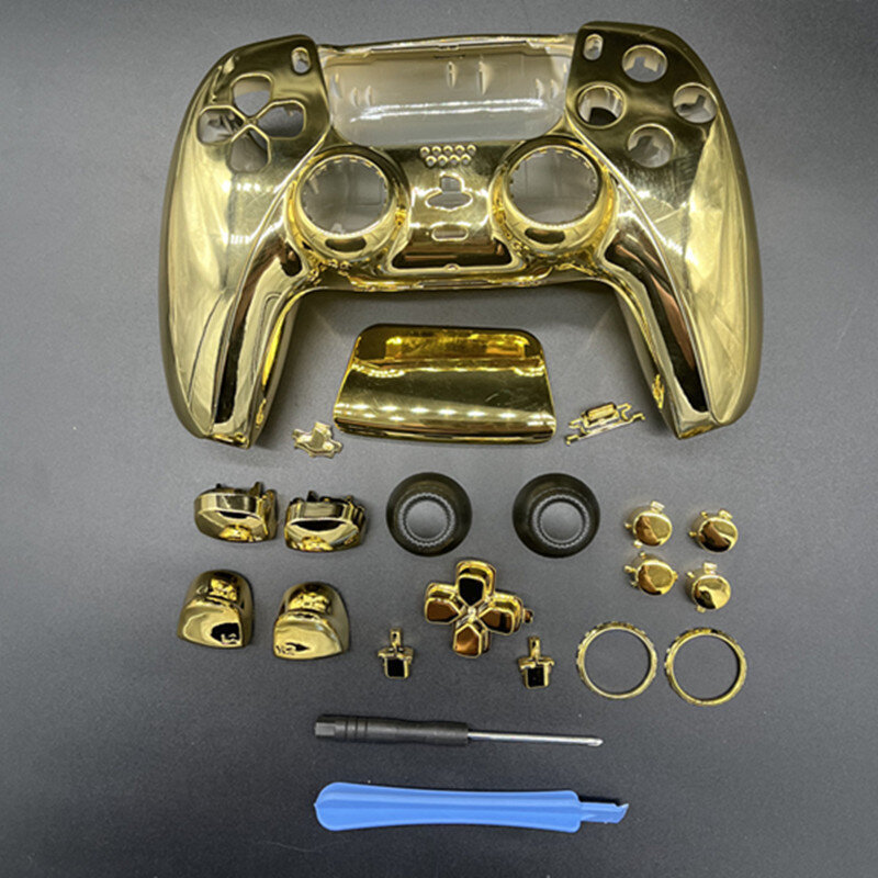 Golden-For PS5 Playstation 5 Ohjain Täysi sarja Kotelo Kotelon kansi Etulevyn koristelu Kromipinnoitus Kuoren painikkeet Peliohjain Tee itse hinta ja tiedot | Pelikonsolitarvikkeet | hobbyhall.fi