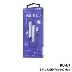 USB-keskitin REMAX RU-U7, USB/Type-C ja SD/TF, 3xUSB hinta ja tiedot | Adapterit | hobbyhall.fi