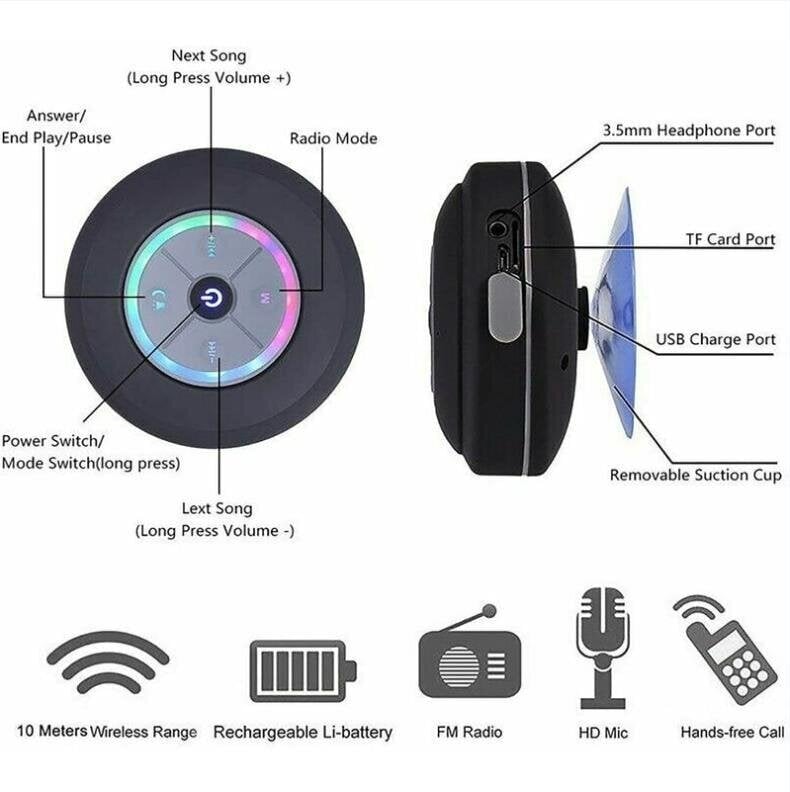 Bluetooth-suihkukaiutin, IPX7 vedenpitävä Bluetooth-suihkuradio FM-radiolla, hands-free-kaiutin, tehokas imukuppi golfiin, rannalle, suihkuun ja kotiin hinta ja tiedot | Stereojärjestelmät | hobbyhall.fi