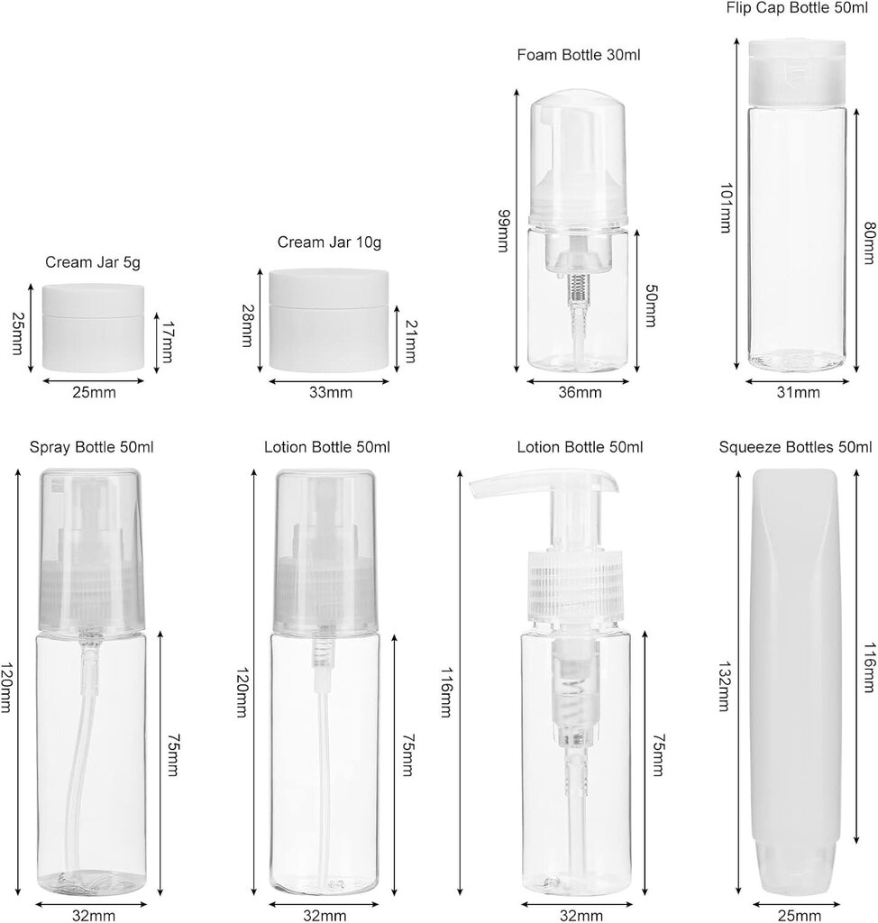 8 matkapulloa, TSA:n hyväksymät vuotamattomat matkasäiliöt, kirkkaat kosmetiikka- ja meikkinestesäiliöt (8 pakkausta) vetoketjulla hinta ja tiedot | Puutarhaletkut, kastelukannut ja muut kastelutarvikkeet | hobbyhall.fi