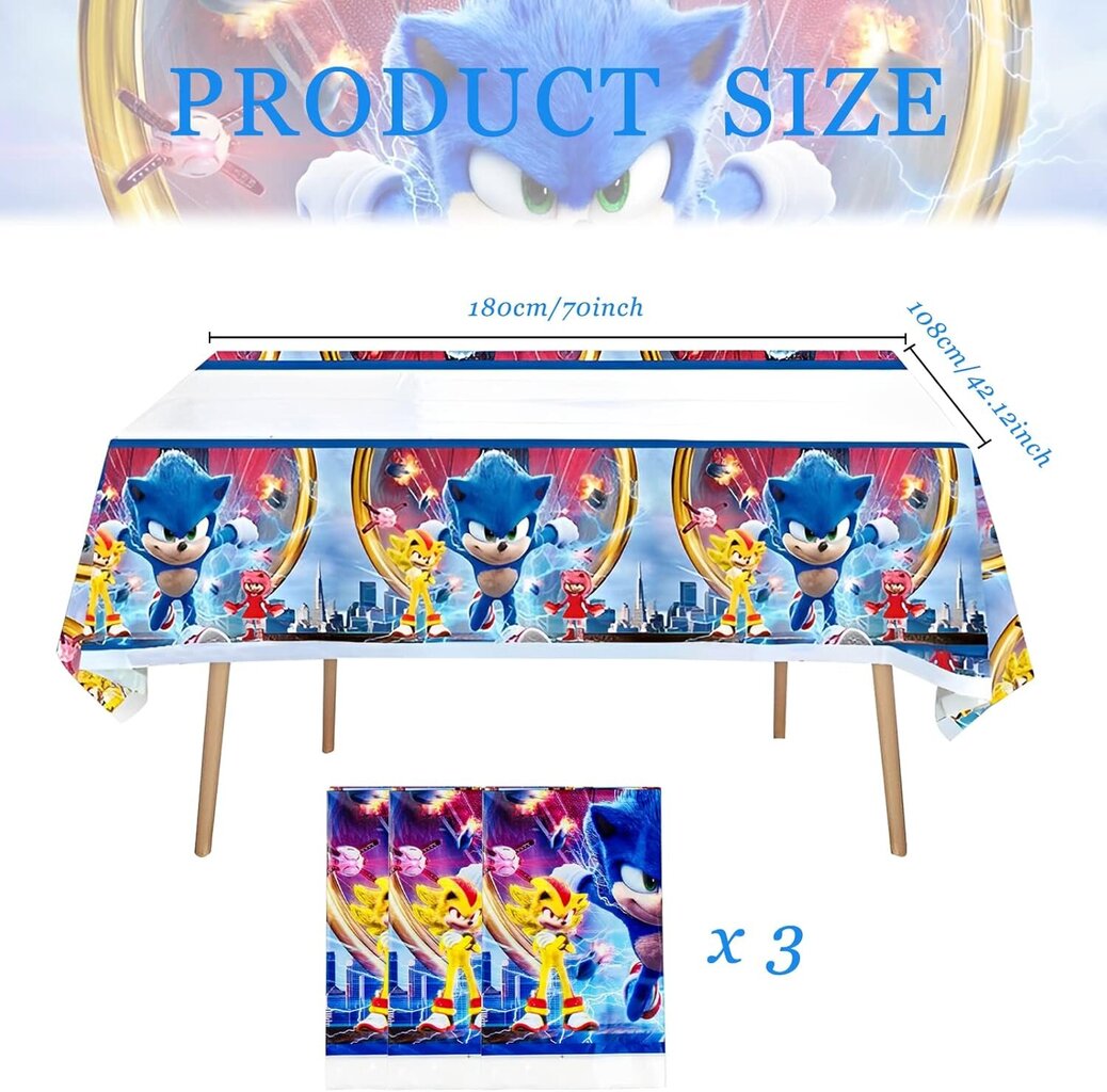 kpl Sonic Pöytäliina, 180cm*108cm Vedenpitävä Hedgehog Party -pöytäliina Suorakulmainen muovinen Sonic lapsille Syntymäpäiväjuhla hinta ja tiedot | Pöytäliinat, tabletit ja lautasliinat | hobbyhall.fi