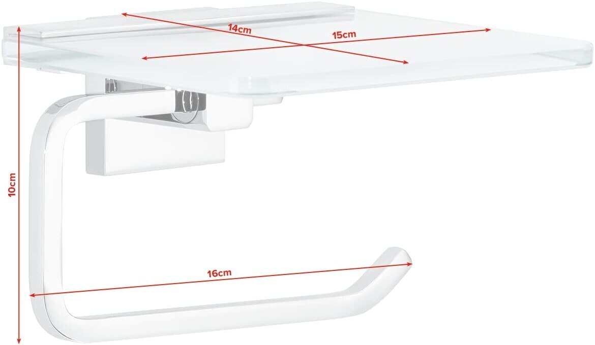 Rullateline himmeällä lasihyllyllä, kromikiinnike - Seinäkiinnitys ilman porausta, liimaliuos mukana - 140 mm x 165 mm x 101 mm hinta ja tiedot | WC-paperit ja talouspaperit | hobbyhall.fi
