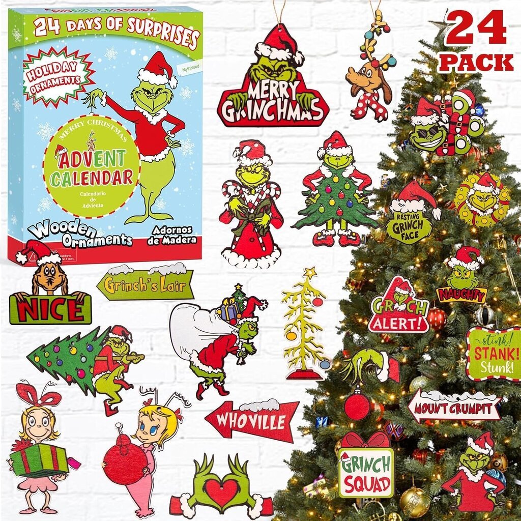 Joulun Joulukalenteri Christmas Grinch 24-ruudukon hartsikoristeet hinta ja tiedot | Joulukoristeet | hobbyhall.fi