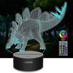 Dinosauruksen 3d yövalo lapsille 16 väriä vaihtava 3d optinen illuusiolamppu Smart Touch -kaukosäätimellä, paras lahja tytöille, pojille, lapsille (d hinta ja tiedot | Lastenhuoneen valaisimet | hobbyhall.fi