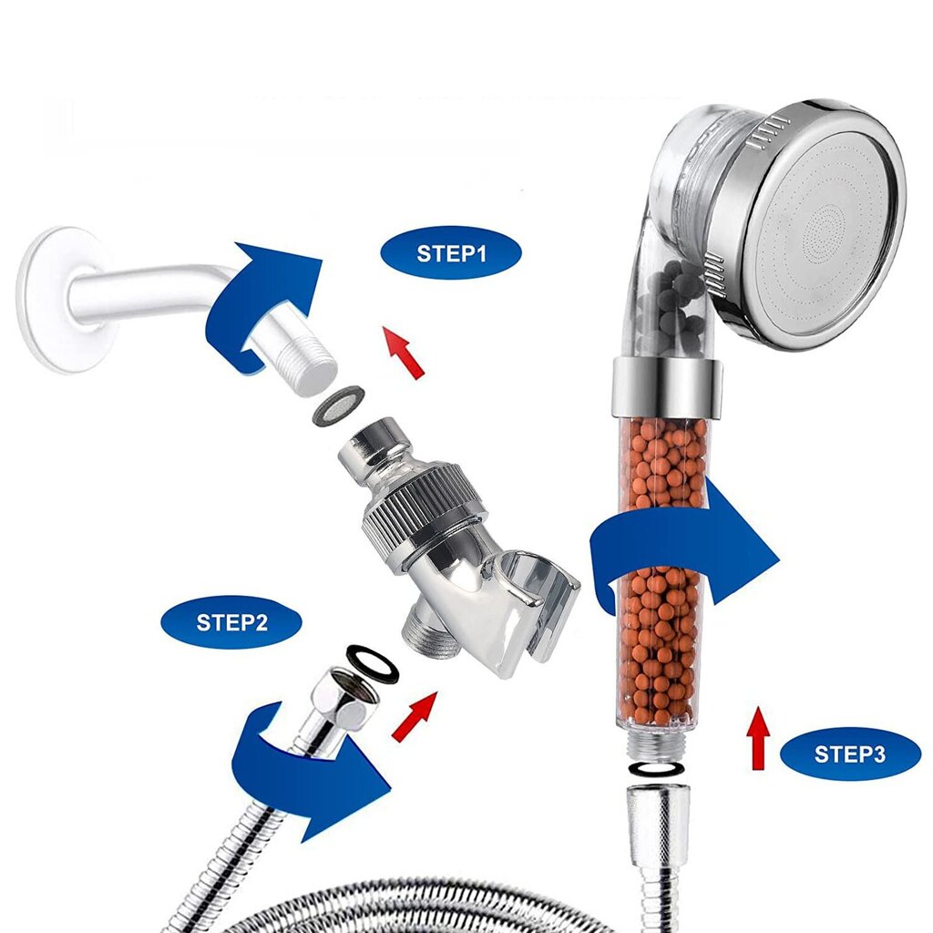 3 in 1 -suodatin suihkupää, suihkupää, vettä säästävä suihkupää ionisuodattimella, kalkkisuodatin ja 3 suihkutyyppiä hinta ja tiedot | Kylpyhuoneen sisustus | hobbyhall.fi