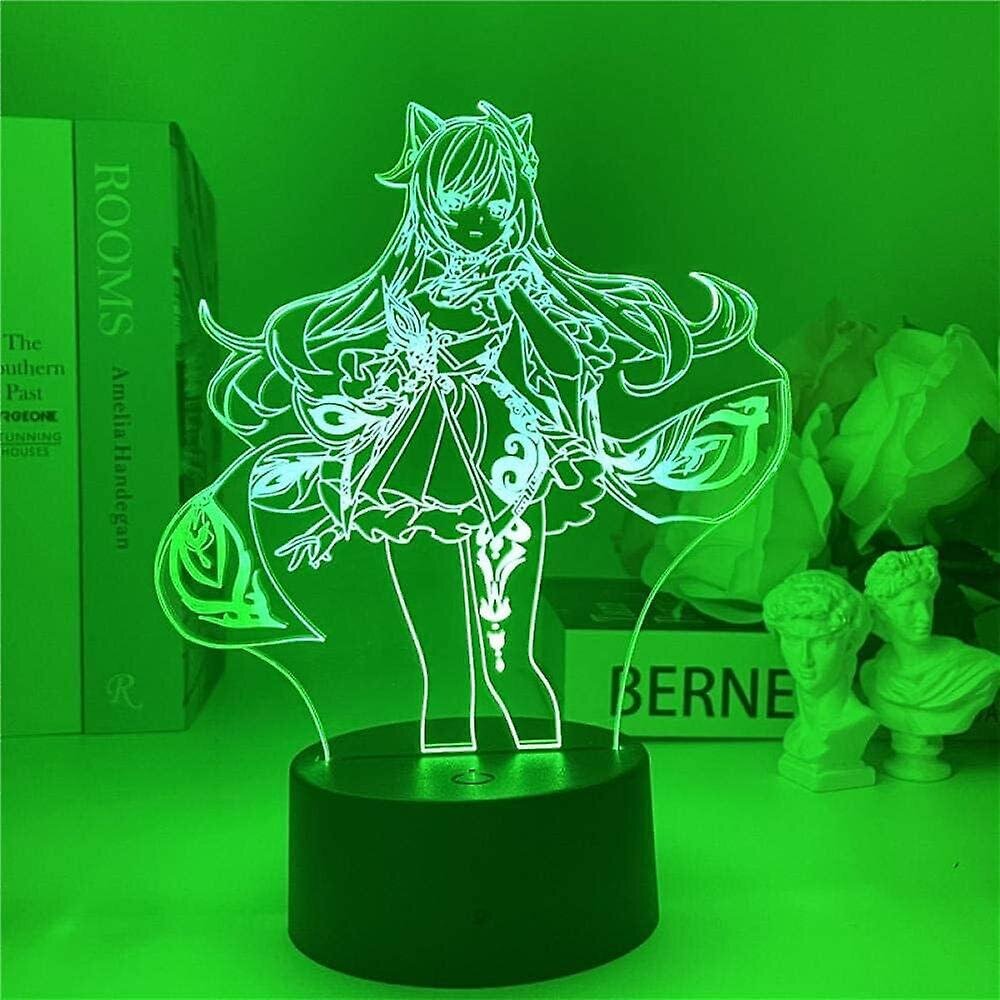 Genshin Impact Keqing 3d yövalo, akryylipaneeli Abs Base USB-kaapeli Illusion Effect Monivärinen kaukosäädinlamppu lahja animen ystäville (väri: hinta ja tiedot | Lastenhuoneen valaisimet | hobbyhall.fi